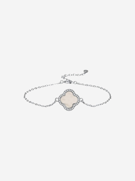 Silver Clover Bracelet - Pearl