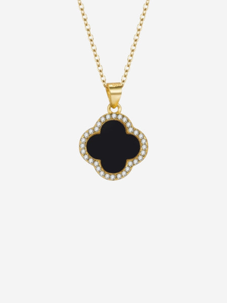 Clover Necklace Silver - Gold & Black