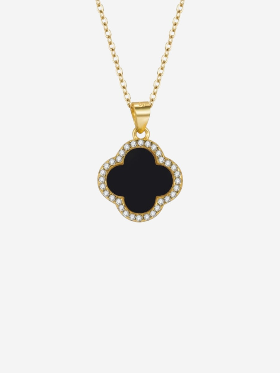 Clover Necklace Silver - Gold & Black