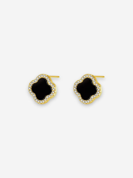 Clover Earring Silver - Gold & Black