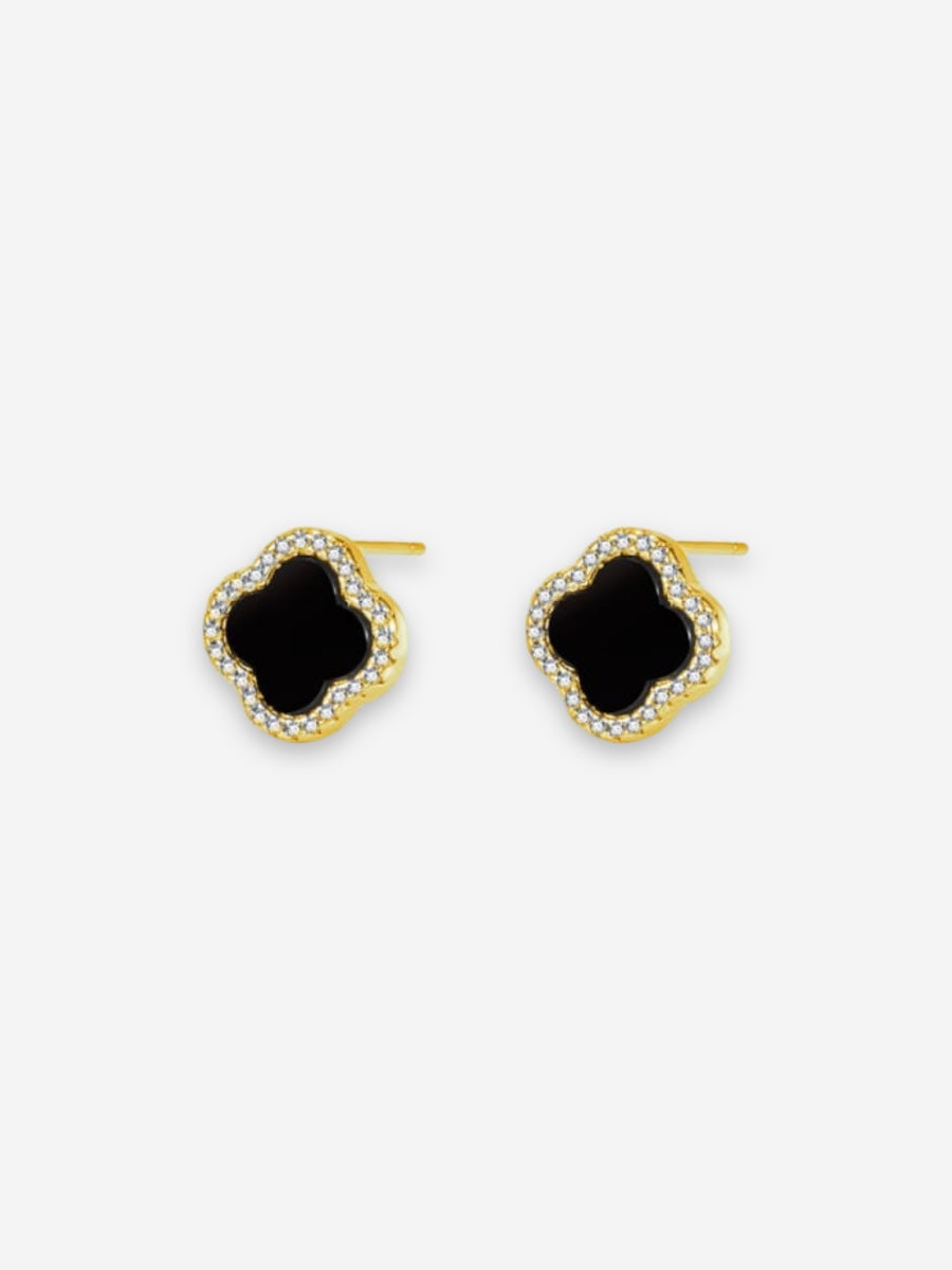 Clover Earring Silver - Gold & Black