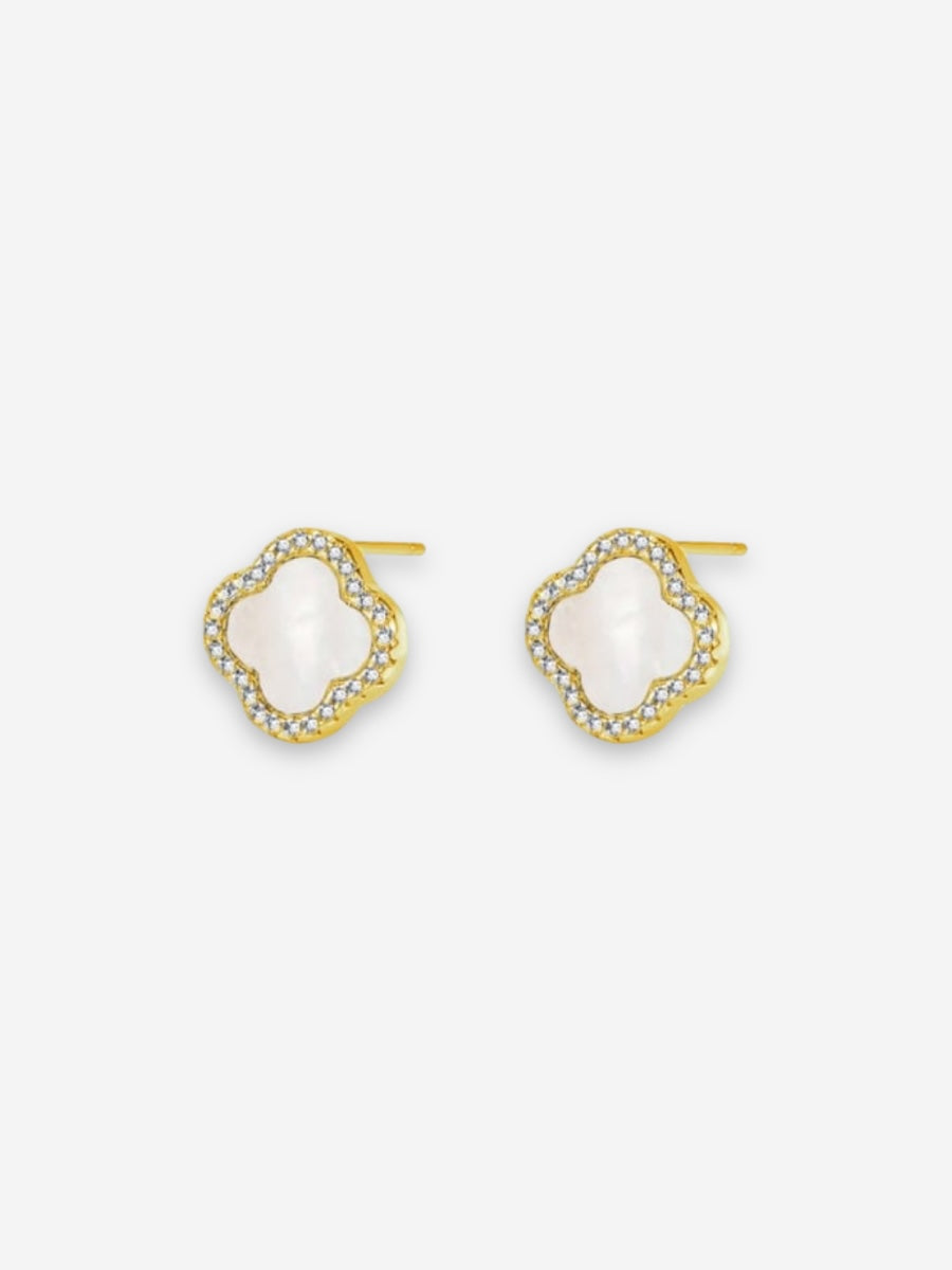 Clover Earring Silver - Gold & Pearl