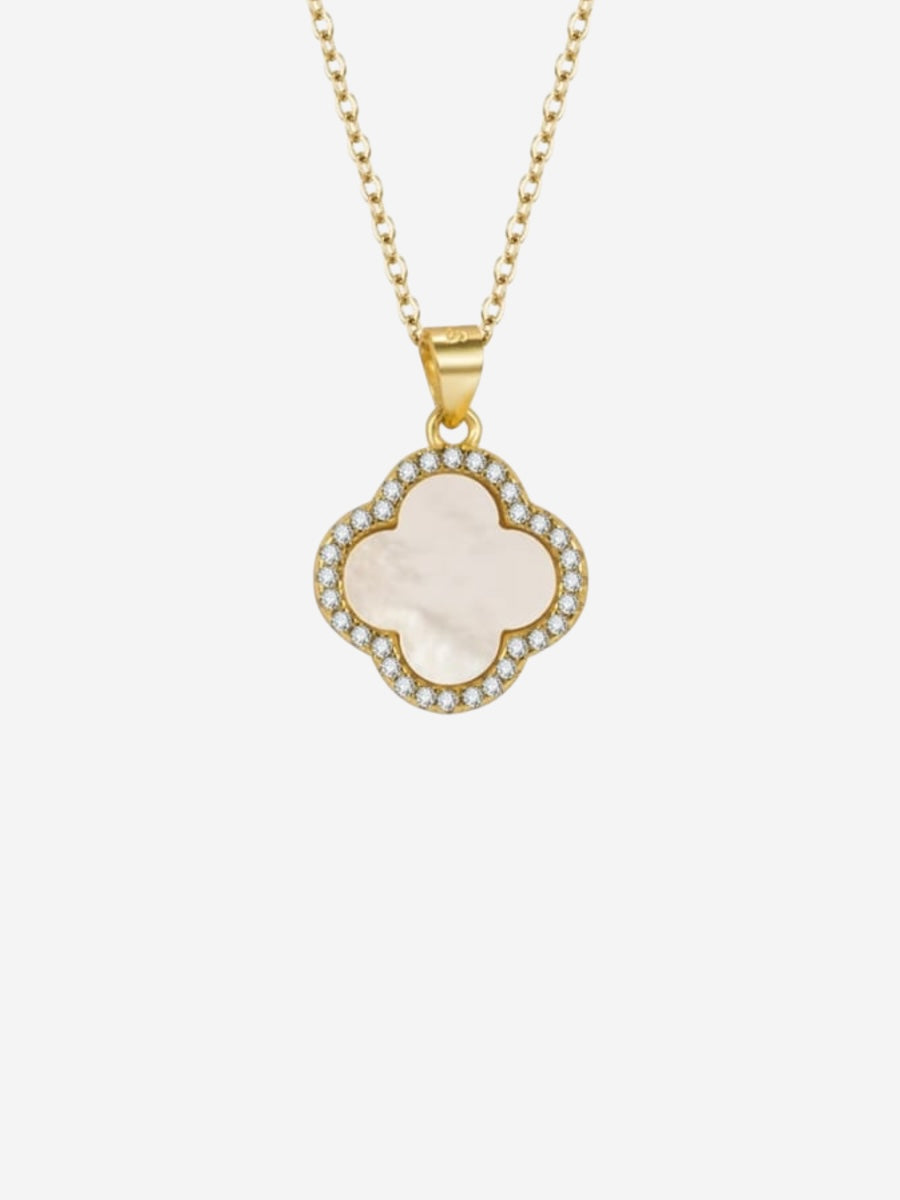 Clover Necklace Silver - Gold & Pearl