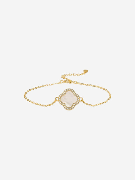 Silver Clover Bracelet - Gold & Pearl