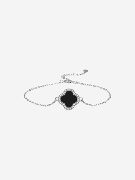 Silver Clover Bracelet - Black