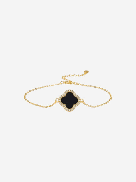 Silver Clover Bracelet - Gold & Black