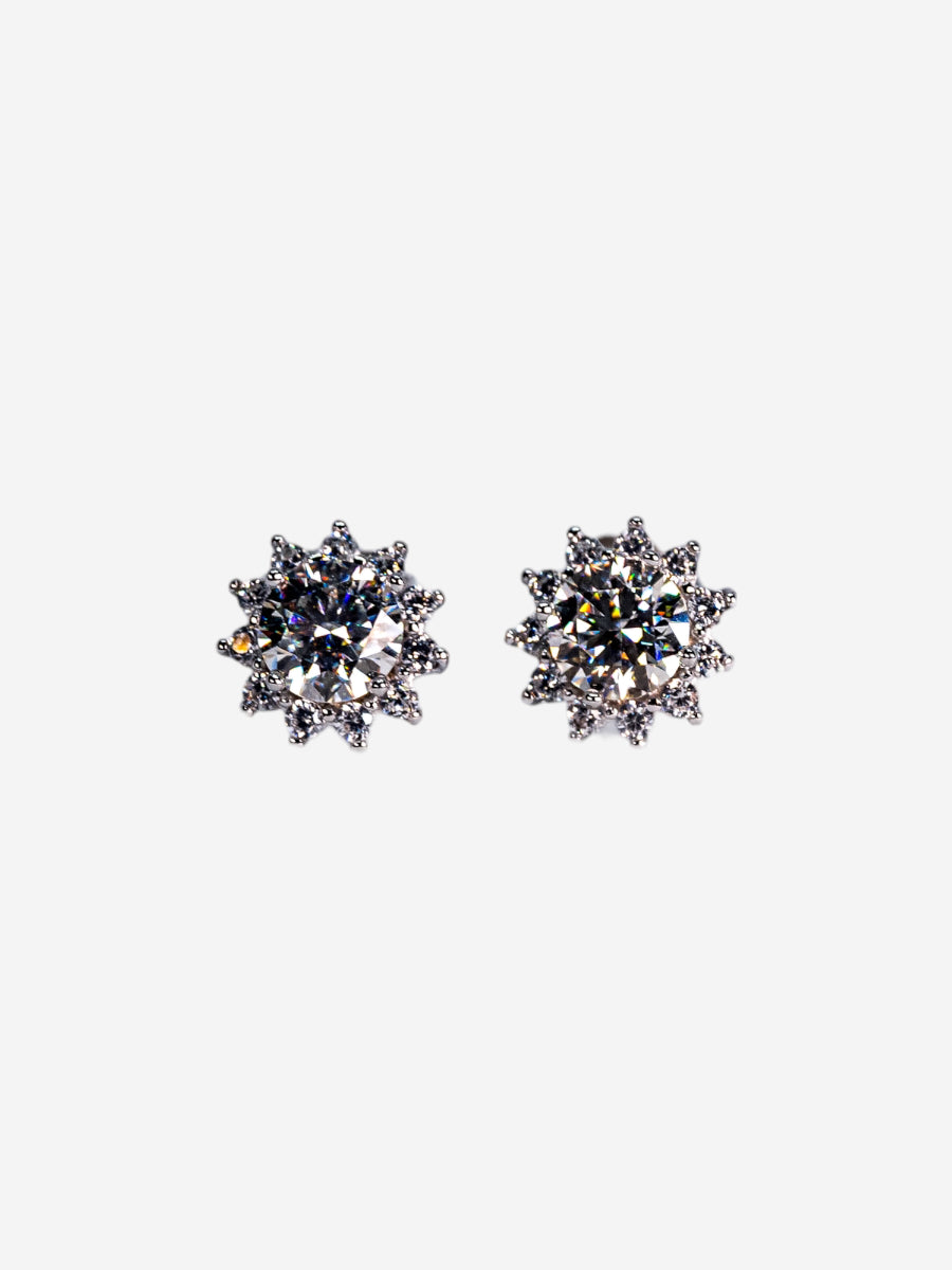 925 Sterling Silver Moissanite Flower Stud Earring