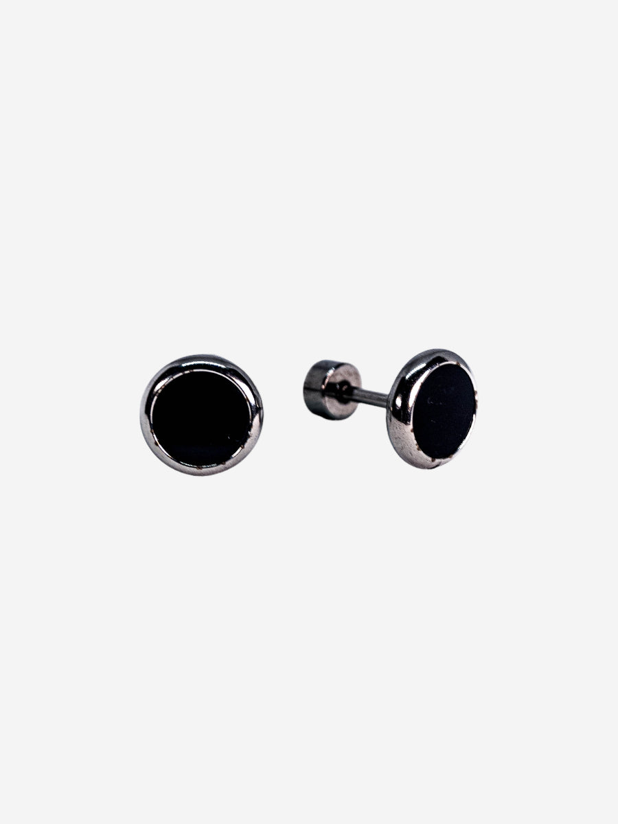 Round Silver Earring Black