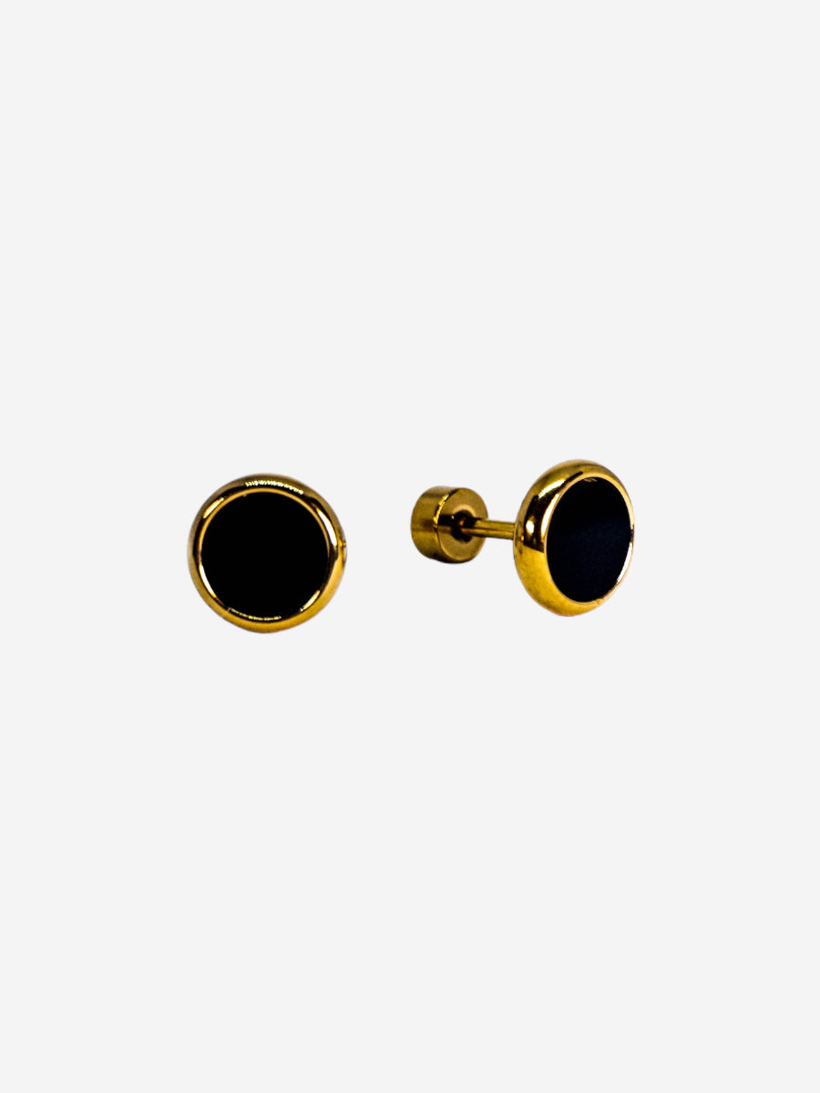 Round Gold Earring Black