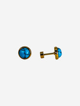 Load image into Gallery viewer, Round Gold Earring Turquoise
