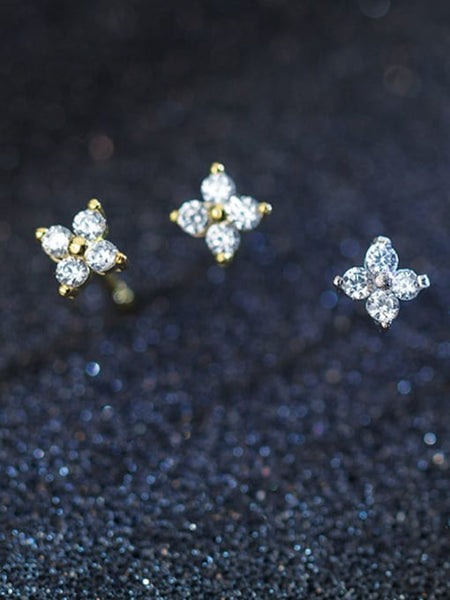 925 Sterling Silver Flower Stud Earrings Gold