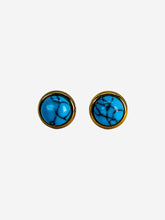 Load image into Gallery viewer, Round Gold Earring Turquoise
