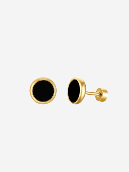 Round Gold Earring Black